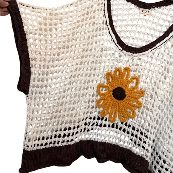 POL Crochet Flower Knit sweater Top medium boxy oversized - Picture 6 of 12